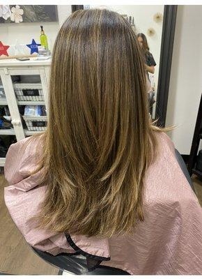 Carmel highlights with long layers.