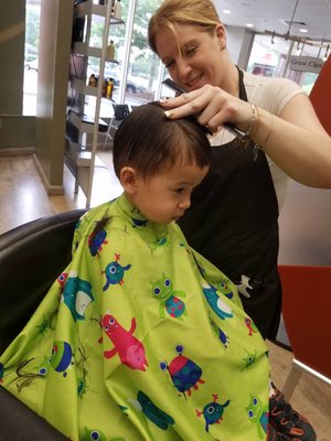 Our wonderful stylist Nicole giving the adorable Effram a Great Clips haircut! He looks so handsome! #cute Our $5.99 Sale until 6/30/2017