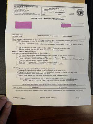 Another DMV DUI Set Aside (Dismissal), Client gets to keep his license!!!!