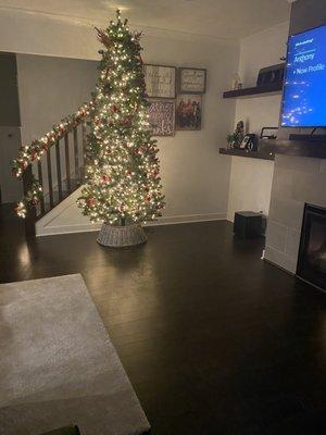 My 7.5 foot Christmas Tree with a beautiful tree collar from Home Depot in Noblesville, IN