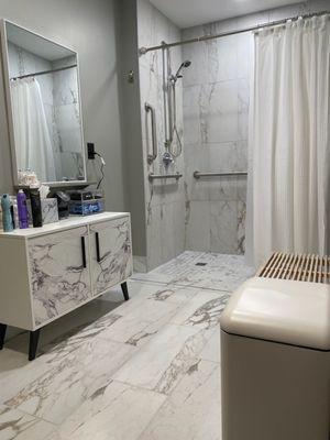 Amenities include a boutique shower room!