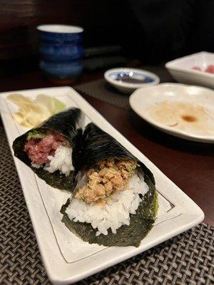 Natto and Tuna hand rolls