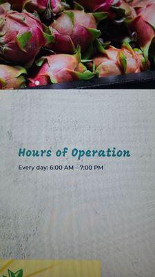 Hours of Operation  01-13-2024