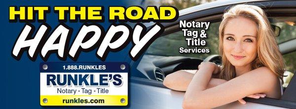 Hit the Road HAPPY! Runkle's Notary * Tag * Title