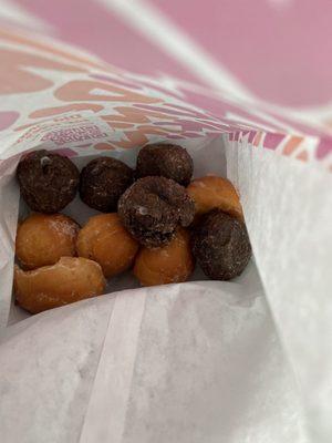 Half chocolate and regular glazed donut holes