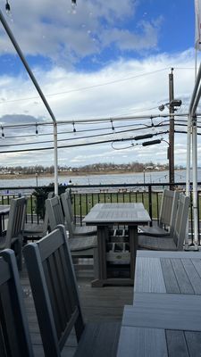 Deck dining with Raritan Bay view