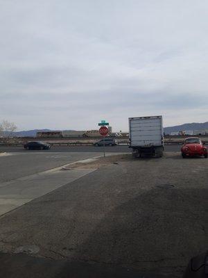 Exit onto Hesperia Rd. Molly's Restaurant is to the right.