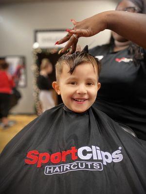 My son was super excited to get his haircut!