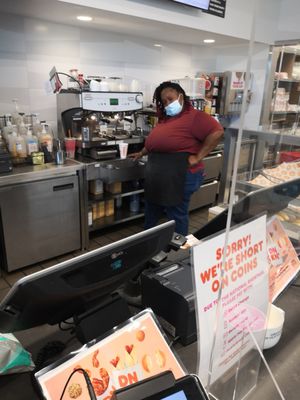 Here is a photo of the very polite woman who screams at customers for attempting a safe social distance in this Dunkin Donuts.