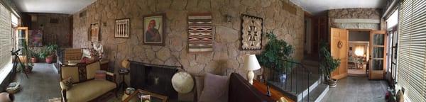 Panoramic photo of one of the living areas in the main home