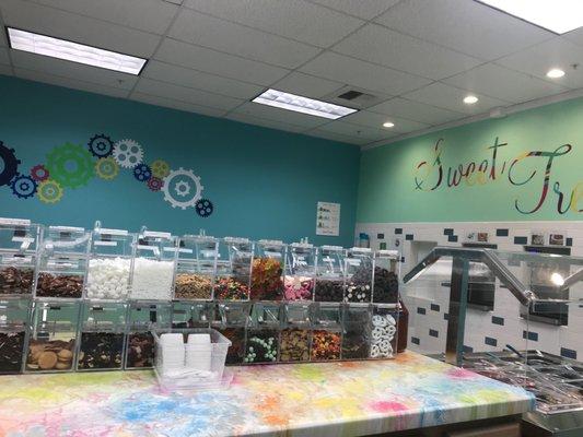 Frozen yogurt, toppings, sweet treats