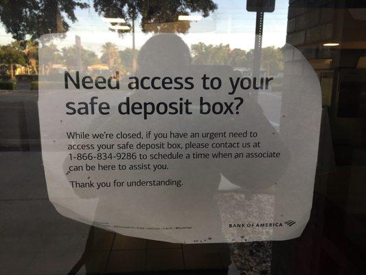 Info if you need to access safe deposit box