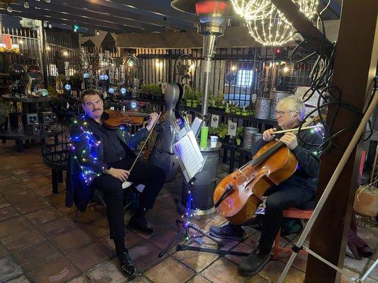 Whalen and I play three hours of Christmas Carols for Atria Gardens in Auburn (with lights).