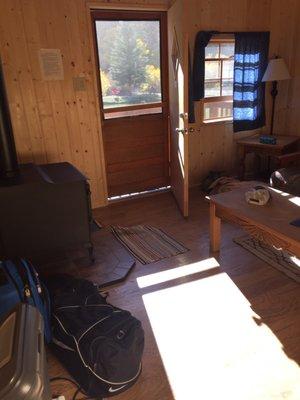 Living room with wood burning stove