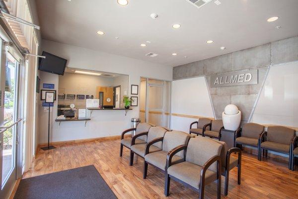 Allmed Reception Area where you are greeted with friendly staff members.