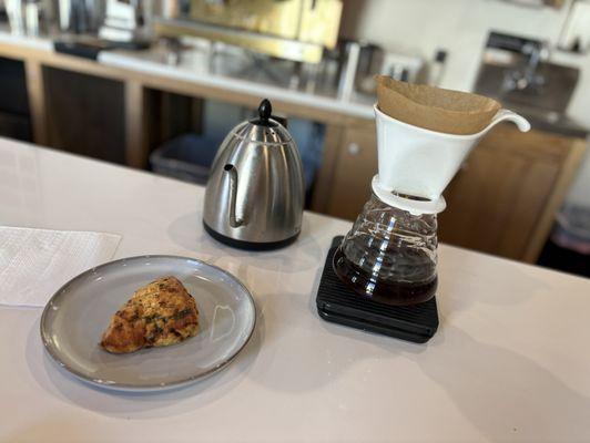 Uganda, pour over. Smooth! And cheddar biscuit.