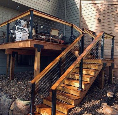 Mahogany Deck with Cable railing and black powder coated post