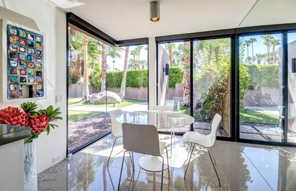 Stan Sackley designed Abrigo Road listing in Vista Las Palmas - View from Breakfast area of the walled front yard