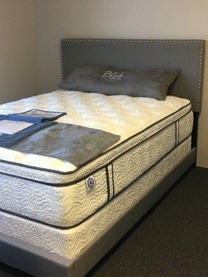 Queen gray nailhead bed frame with beautiful pillow top mattress set $499