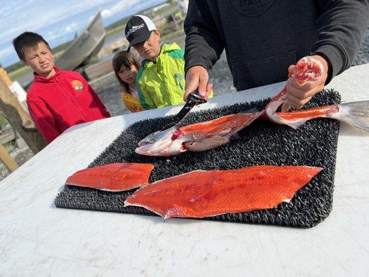 Jared helped us fillet the salmon.   Very little to no waste.