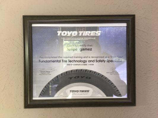 Certification on the wall