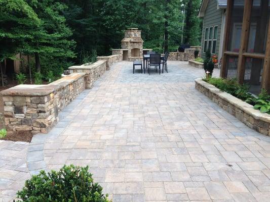 Stone Patio, Fireplace, Retaining Wall, Screened Portch