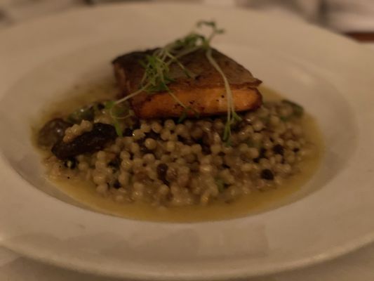 Salmon with truffle oil risotto tasty