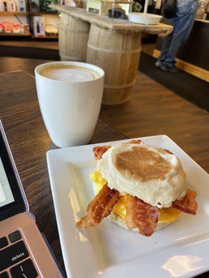 Breakfast sandwich and buckeye mocha