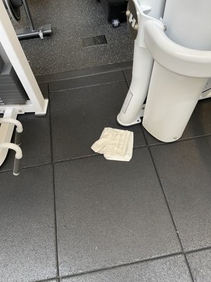 Dirty towels all over the workout area