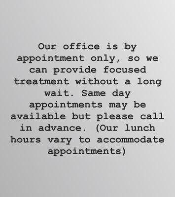 Hours reflect when appointments can be scheduled.