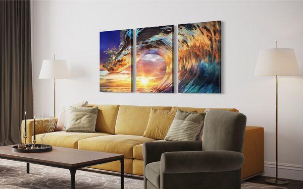 Tempered Glass Art - 3PC Sunset Wave Wall Art Decor