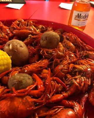 Crawfish, corn and potatoes