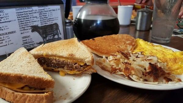 Sandwich, hash browns, and bottomless coffee. $5 well spent!