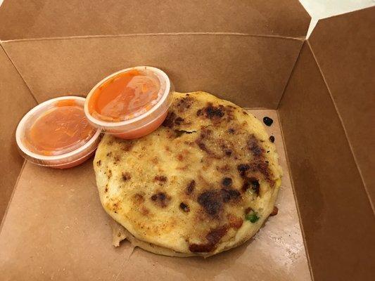 Chicken and cheese; pork and cheese Pupusas