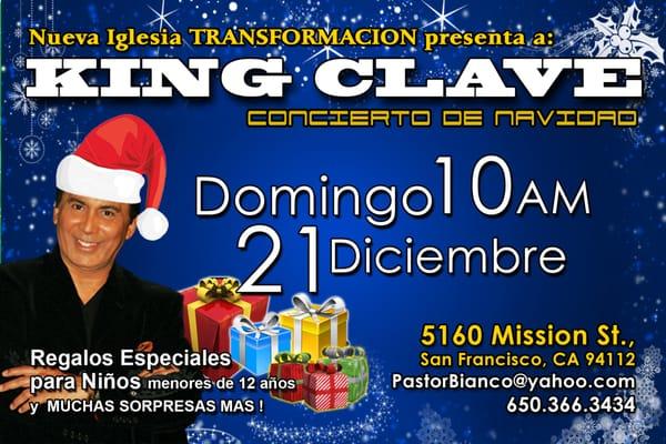 KING CLAVE, Cantante Internacional, estará celebrando junto a nosotros en Concierto ese día. Venga Usted con su Familia!