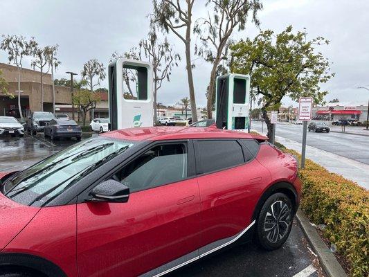 Nice rainy day for charging an electric vehicle