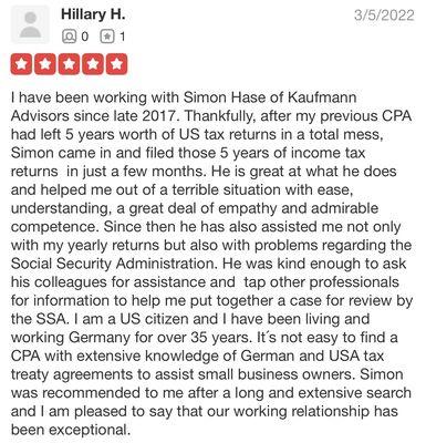 Review from an international client