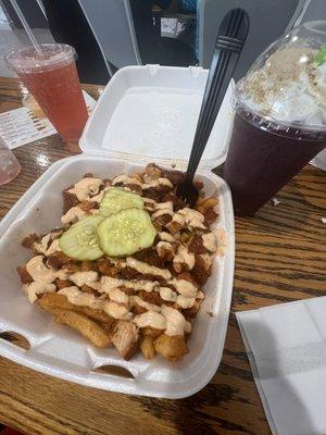 Reaper Loaded Fries and a Blueberry Cheesecake Smoothie