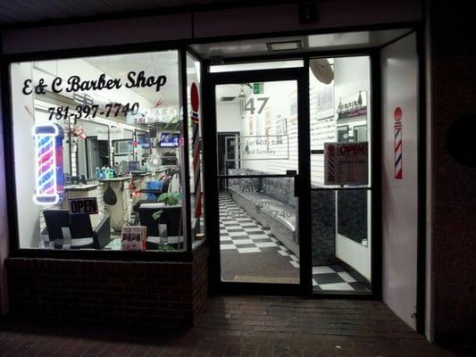 The shop at night.