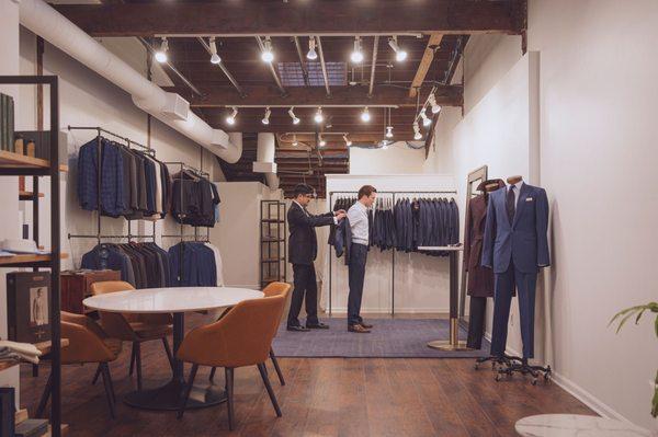 Hall Madden's spacious River North showroom features an inviting atmosphere for our private fittings to give you 1-on-1 attention.