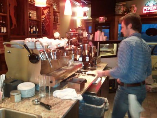 Barista Steve Kinney making my latte!