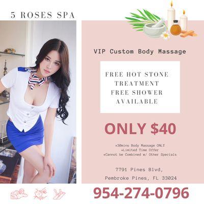 5 Roses Spa
 7791 Pines Blvd, Pembroke Pines, FL 33024
 Call us at 954-274-0796