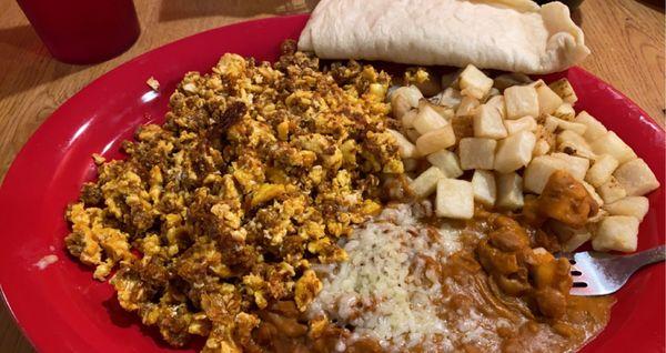 Chorizo and eggs breakfast plate