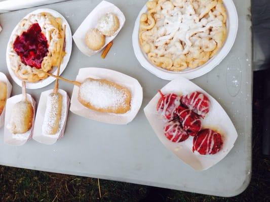 Snack time!  Fried Red Velvet Oreo Cookies, Fried Twinkies and Funnel Cake!