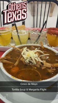 Tortilla soup and a flight of margaritas