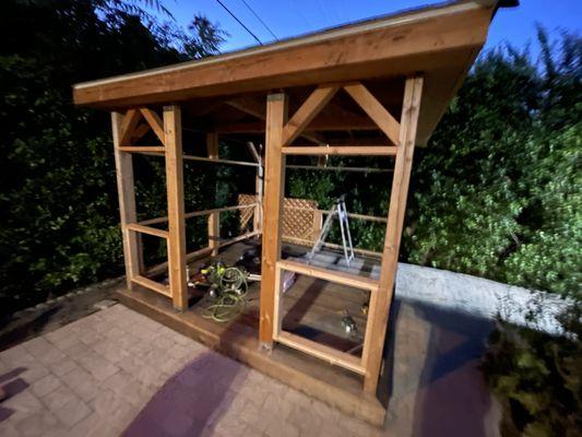 Pergola + paver stone + concrete path