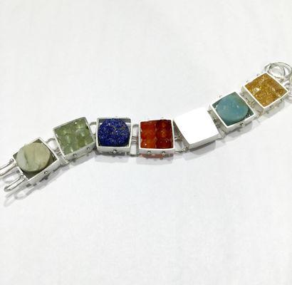 Multi Gem & Sterling Silver Bracelet Designed by Ashka Dymel.