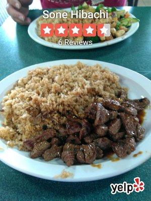 Teriyaki steak and rice with no vegetables