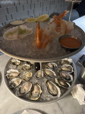 Oysters were so  tasted like butter !! Sea scallop crudo, hamachi and shrimp