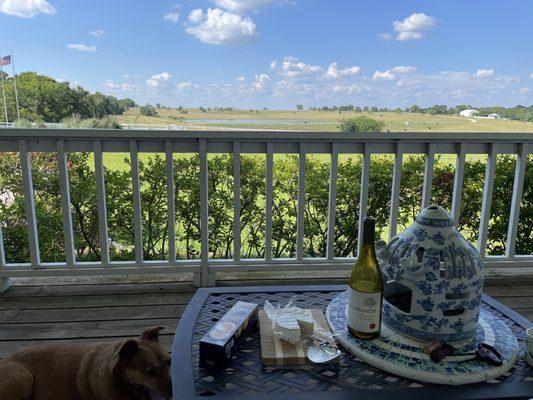 Enjoying our own Cheese & Crackers and Wine on Covered Porch of Lillian Farms Country Estate House